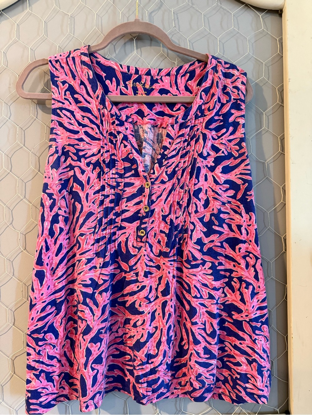 Lilly Pulitzer Navy & Hot Pink Coral-Print Top